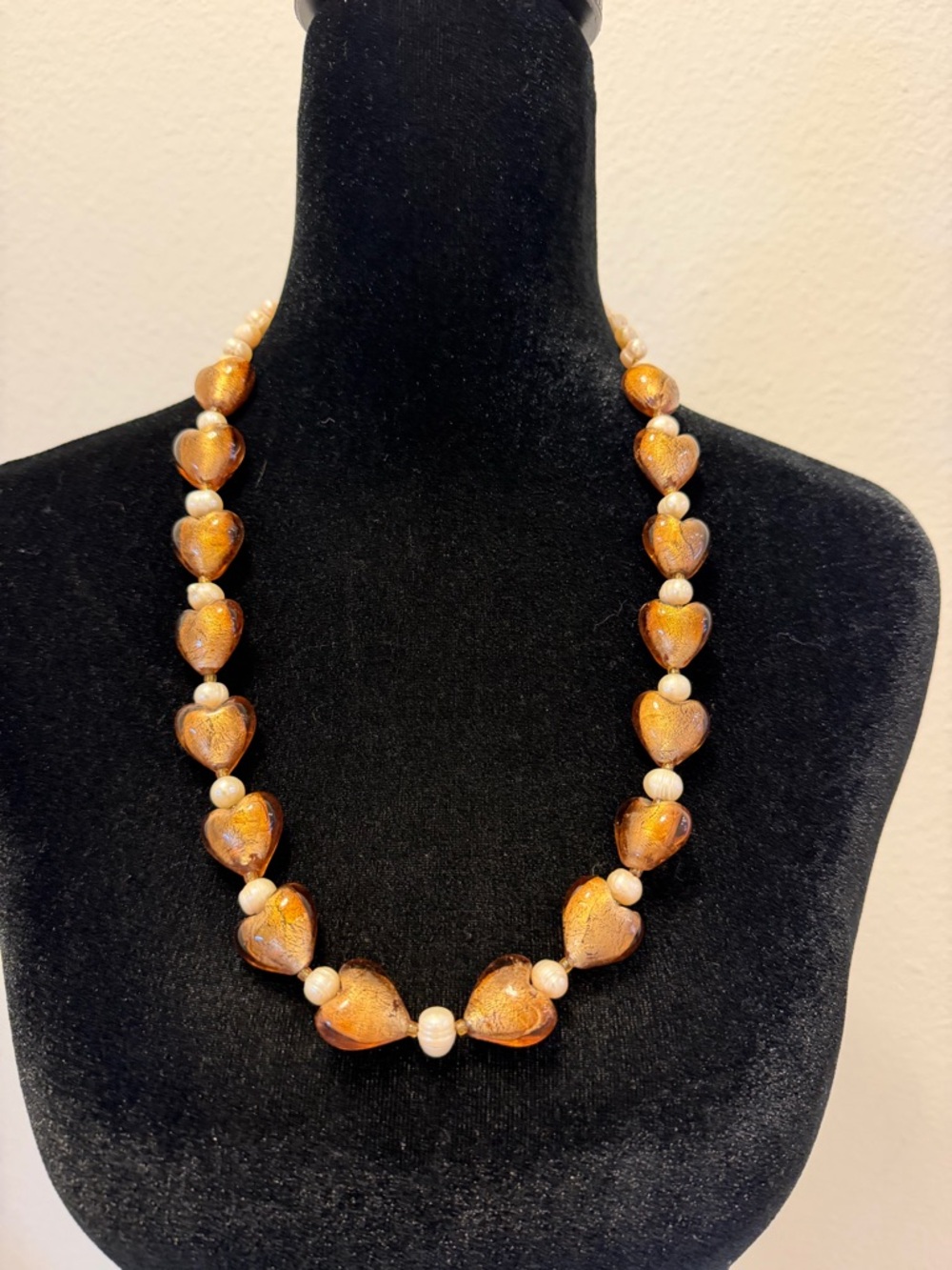 Glass Gold-Orange Heart Bead Necklace